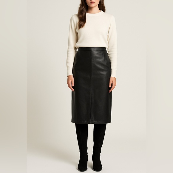prezzia Dresses & Skirts - Prezzia Vintage Genuine Leather Black Midi Pencil Skirt Size 9/10